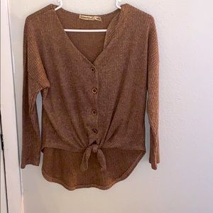 FRONT-TIE BUTTON UP SWEATER